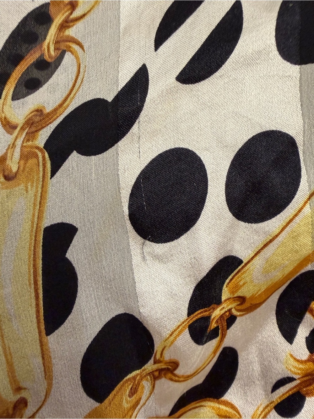 Dior Black & White Polka Dot Silk Scarf with Gold Accent - Picture 6 of 9